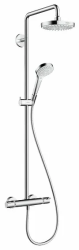 Душевая система Hansgrohe Croma Select S Showerpipe 180 2jet EcoSmart, высота 114,1 см, цвет хром/белый, комплект: верхний душ/ручной душ/термостат для душа/штанга для душа/держатель для душа/душевой шланг, наружного монтажа, настенная, латунная/плас