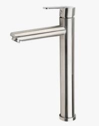 Смеситель для раковины/умывальника VIEIR, однорычажный, неповоротный, керамический, высокий, длина излива 65 мм, нержавеющая сталь, цвет сатин