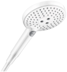 Лейка душевая Hansgrohe Raindance Select S 120 Air 3jet EcoSmart, настенная, круглая, с 3 режимами, регулируемая, хромированная/пластмассовая, цвет матовый белый, ручная, для душа/ванной