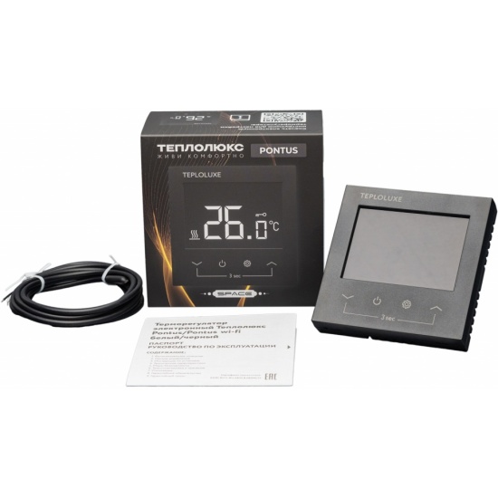 Терморегулятор электронный Теплолюкс Pontus Space 16 А (3,6 кВт), цвет черный, сенсорный, ЖК дисплей, для управления теплым полом 100037059500