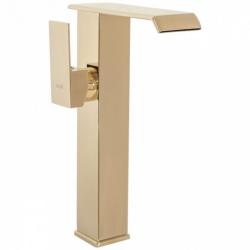 Смеситель для раковины/умывальника REA KENT однорычажный, неповоротный, каскадный, высокий, длина излива 110 мм, латунь, цвет золото