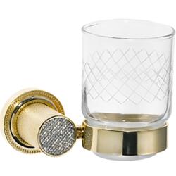 Стакан Boheme Royal Cristal, с держателем, настенный, латунь/сталь/стекло, форма округлая, для зубных щеток в ванную/туалет/душевую кабину, цвет золото