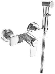Смеситель с гигиеническим душем Rossinka, термостатический, настенный, керамический, латунь, цвет хром, для ванной