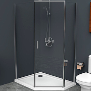 Душевой уголок BelBagno Uno-195, 100х80 см, без поддона, пятиугольный асимметричный, угловой, стекло прозрачное, (без сифона) без крыши, распашной, стеклянный, алюминиевый профиль (хром)