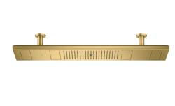 Верхний душ AXOR ShowerSolutions ShowerHeaven 1200/300 4jet, потолочный монтаж, прямоугольный, с 4 режимами, размер 120х30 см, металлический, цвет: шлифованное золото, для душа/ванной, с подсветкой 5000 K