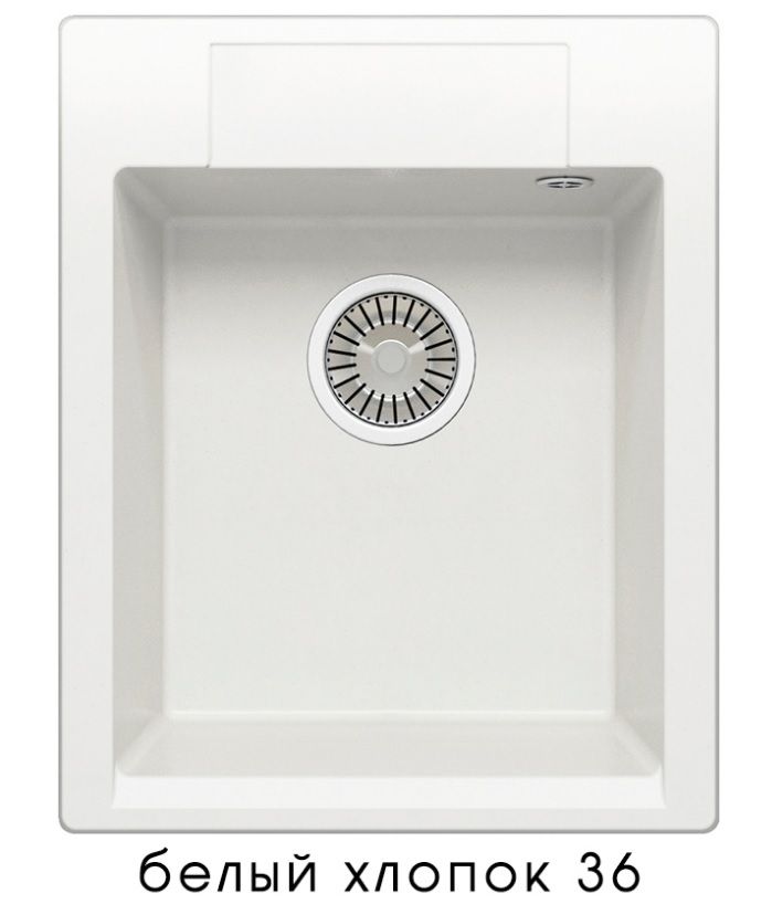 Мойка Polygran Argo-420, 51х42х20 см, врезная, из искусственного камня, прямоугольная, цвет белый хлопок, без отверстия под смеситель, слив-перелив, с сифоном, для кухни