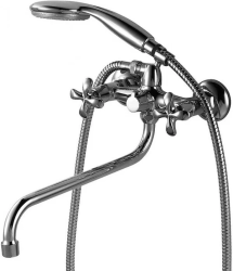 Смеситель для ванны/душа Lemark Flora, настенный, двухвентильный, поворотный, длина излива 354 мм, керамический, латунь, цвет хром