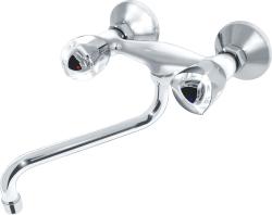 Смеситель для кухни/мойки Варион В.П. Хром, настенный, двухвентильный, поворотный, кран-буксы, длина излива 300 мм, латунь, цвет хром