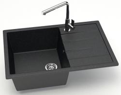 Мойка Azario Vision 75х50,5 см, врезная, из искусственного мрамора, прямоугольная, цвет черный, без отверстия под смеситель, слив-перелив, с крылом, оборачиваемая, для кухни