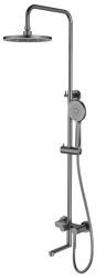 Душевая система Esko Sochi 850-1540 мм цвет графит, комплект: однорычажный смеситель/излив/тропический душ (с верхней лейкой)/лейка/стойка/шланг, латунь