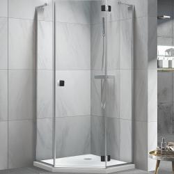 Душевой уголок Koller Pool Neon 90х90 см, без поддона, призма, угловой, стекло прозрачное, без сифона, без крыши, распашной, стеклянный, алюминиевый профиль (хром)