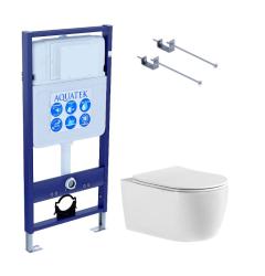 Комплект унитаза с инсталляцией Aquatek Европа (Сет) c сиденьем микролифт, безободковый, смыв ТОРНАДО, без кнопки, без крепления