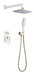 Душевая система Boheme Venturo, встраиваемая, цвет белый/золото, комплект: однорычажный, смеситель/тропический душ (с верхней лейкой)/лейка/шланг, встраиваемый (скрытый) монтаж
