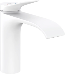 Смеситель для раковины Hansgrohe Vivenis 110, однорычажный, фиксированный, излив короткий, длина 14,6 см, керамический, латунь, цвет матовый белый, без донного клапана
