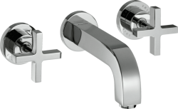 Смеситель для раковины Axor Citterio на 3 отверстия, двухвентильный, с крестообразными рукоятками, настенный, скрытого монтажа, фиксированный излив, длина излива 22,2 см, керамический, латунь, цвет хром, с отдельными розетками