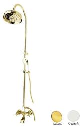Душевая система Cezares Lord, высота 893-1293 мм, цвет золото 24 карат, комплект: двухвентильный смеситель/излив/тропический душ (с верхней лейкой)/стойка/лейка/шланг, наружного монтажа
