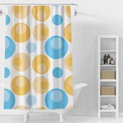 Шторка Splenka S381.1804 для ванной комнаты, полиэстер, 180x180 см, цвет белый/синий/оранжевый (круги), с водоотталкивающим и антибактериальным покрытием