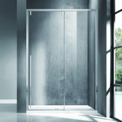 Душевая дверь Bravat Slim Line, 120х195 см, прозрачное стекло/профиль хром, в нишу, универсальная модификация, прозрачное закаленное стекло, раздвижная, профиль хром
