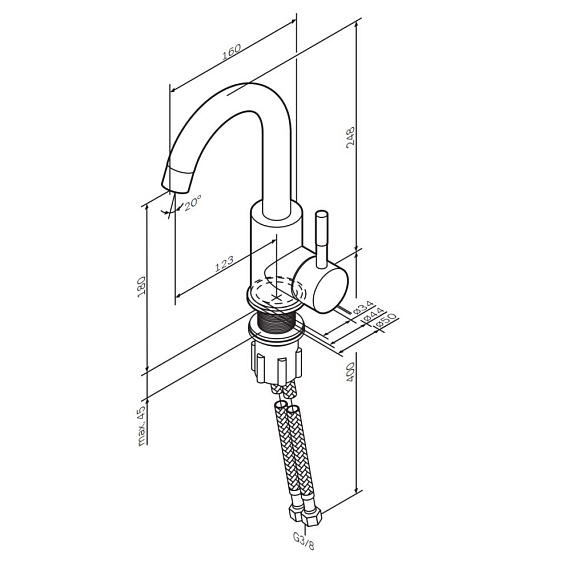 Смеситель для раковины/умывальника AM.PM X-Joy S, однорычажный, поворотный, высокий, керамический, длина излива 123 мм, латунь, цвет черный