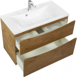 Тумба под раковину BelBagno Marino 80, 80х60х45 см, подвесная, 2 выдвижных ящика, МДФ, цвет: натуральный дуб, шкафчик навесной, механизм доводчика, прямоугольная