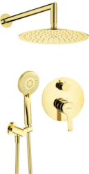 Душевая система встраиваемая Deante ARNIKA, цвет золото, комплект: однорычажный смеситель/тропический душ (с верхней лейкой)/лейка/держатель лейки/шланг, латунь