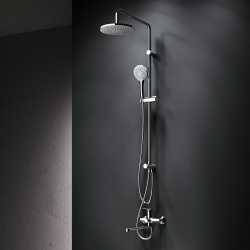 Душевая система AM.PM Gem, настенная, высота- 1460 мм, цвет хром, комплект: однорычажный смеситель/излив/тропический душ (с верхней лейкой)/лейка/держатель лейки/штанга/шланг, латунь, наружного монтажа