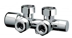 Узел нижнего подключения радиатора (Бинокль) Far М24х19- 3/4"ВР Угловой Н-образный регулируемый встроеный байпас с термостатическим и запорным клапаном FL 0262 C12