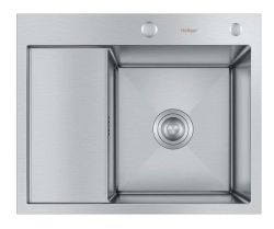 Мойка кухонная Hoffger 5848R врезная, Satin (сталь сатин) 580х480х225 мм нержавеющая сталь, крыло слева, прямоугольная, с отверстием под смеситель, слив-перелив
