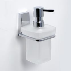 Дозатор жидкого мыла WasserKRAFT Lopau, настенный, металл/стекло, форма квадратная, для мыла в ванную/туалет/душевую кабину, цвет хром
