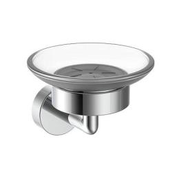 Мыльница Raglo R320.02 с держателем, настенная, стекло/латунь, круглая, для мыла, в ванную комнату, цвет хром