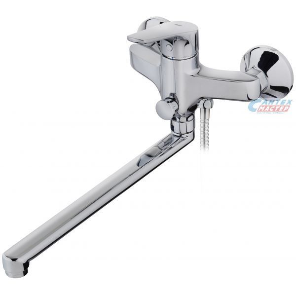 Смеситель для ванны/душа Teka Alcudia однорычажный, керамический, настенный, излив поворотный 300 мм, латунь, цвет хром, длинный, универсальный, горизонтальный, рычажный, кран, комплект, сантехника, размер, характеристики, высота, расстояние (Тэка)