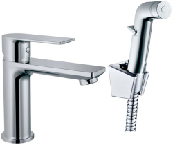 Смеситель для раковины/умывальника Haiba, с гигиеническим душем, однорычажный, неповоротный, латунь, длина излива 114 мм, керамический, цвет хром