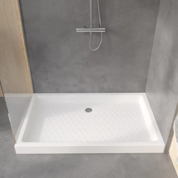 Душевой поддон RGW Ceramics CR, 80х140х10 см, прямоугольный, керамический, низкий, цвет: белый, с антискользящим покрытием, с бортиком, литой, литьевой, для душа