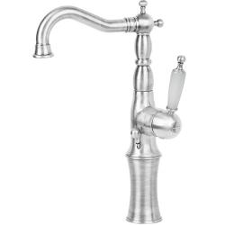 Смеситель для раковины Migliore Oxford, однорычажный, поворотный, длина 162 мм, керамический картридж, латунь, цвет состаренный хром/белый