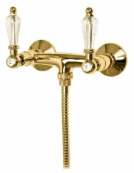 Смеситель для душа Cezares Diamond, настенный, двухвентильный, без излива, керамический, латунь, цвет золото 24 карат Смеситель для душа Cezares Diamond, настенный, двухвентильный, без излива, керамический, латунь, цвет золото 24 карат
