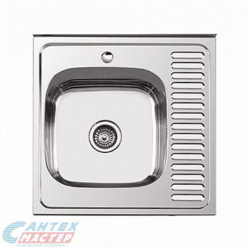 Мойка Sink Light, 60х60 см, толщина 0.8 мм, с правым крылом, с сифоном, накладная, нержавеющая сталь, квадратная, цвет полированная, отверстие под смеситель, для кухни, прямая, встроенная
