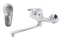 Смеситель для кухни/мойки Варион KARAT Серебро, настенный, однорычажный, поворотный, керамический, длина излива 180 мм, латунь, цвет хром