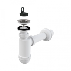 Сифон для мойки Alcaplast A41 бутылочный, с нержавеющей решеткой D63 без штуцерa D40 с трубой AG210512140