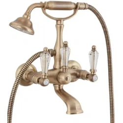 Смеситель для ванны/душа Cezares Diamond, настенный, двухвентильный, неповоротный, длина 150 мм, керамический, латунь, цвет бронза