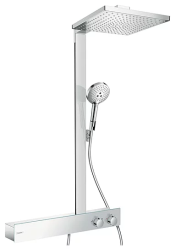 Душевая система Hansgrohe Raindance E Showerpipe 300 1jet EcoSmart, высота 106,6 см, цвет хром, комплект: верхний душ/ручной душ/термостат для душа/штанга для душа/держатель для душа, наружного монтажа, настенная, латунная, с термостатом, для душа/ва