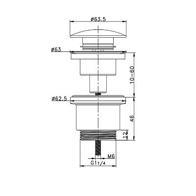 Донный клапан Raglo R600.01.05, без перелива, фиксированный, цвет сатин, click/clack, 64 мм, латунь, для раковины/умывальника 