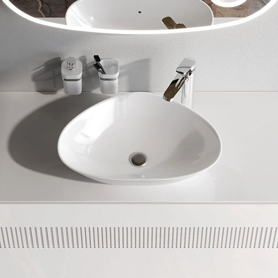 Раковина накладная 60 AM.PM Func 570х385х140 мм фарфоровая, ассиметричная, цвет белый, без отверстия под смеситель, без слив-перелива