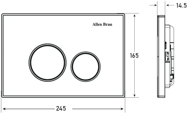 Кнопка смыва Allen Brau Priority прямоугольная, цвет черный матовый/хром, пластик, клавиша управления для сливного бачка, двойная, размер 245х165х14 мм, кнопки круглые