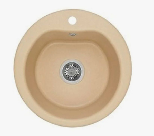 Мойка Акватон Мида, 51х51 см, врезная, из искусственного камня, круглая, цвет латте, отверстие под смеситель, слив-перелив, для кухни, прямая, встроенная/встраиваемая в столешницу