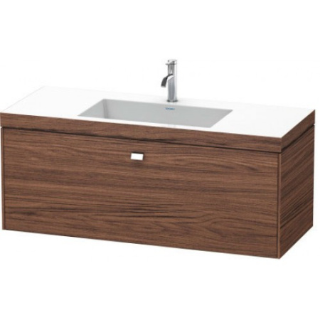 Тумба c раковиной Duravit Brioso, 120х48х50,2 см, подвесная, 1 выдвижной ящик, ДСП, цвет: орех темный/хром /Vero Air, мебельная, прямоугольная, цвет белый, фарфоровая, без отверстия под смеситель, без перелива