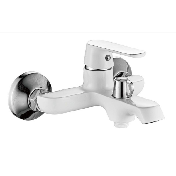 Смеситель для ванны/душа HAIBA однозахватный, хромированный, настенный, излив литой 170 мм, неповоротный, латунь, цвет белый