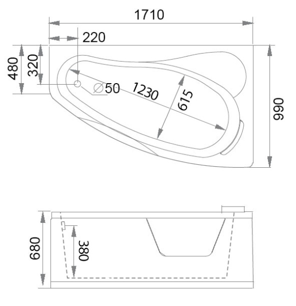 Ванна Gemy 171х99х68 акриловая с гидромассажем G9046 II B R