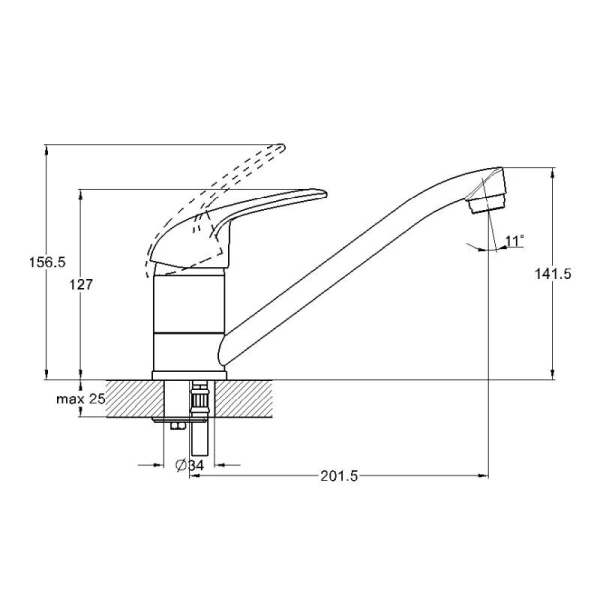 Смеситель для кухни/мойки G-lauf 4P4-A043 однорычажный, поворотный, керамический, с изливом длина 202 мм, цинк, цвет хром