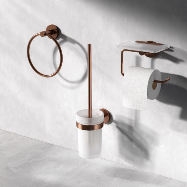 Ершик AM.PM X-Joy, настенный, цвет розовое золото, без крышки, металл/стекло, дизайнерский, округлый для туалета/унитаза, щетка для унитаза