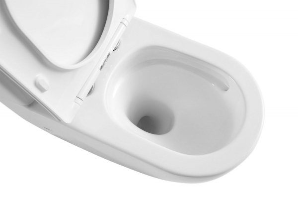 Унитаз компакт ABBER Bequem, 610х370х835 мм цвет белый, горизонтальный выпуск, напольный, безободковый, с быстросьемным сиденьем микролифт, дюропласт, смыв торнадо AC1110T